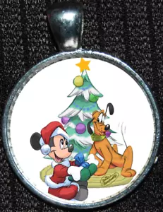 Pluto Baum Mickey Mouse Weihnachten Xmas Silber Schmuck Disney Anhänger Halskette - Bild 1 von 2