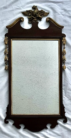 37" Antique American Mahogany Gold Gilt Gesso Victorian Chippendale Mirror Cover