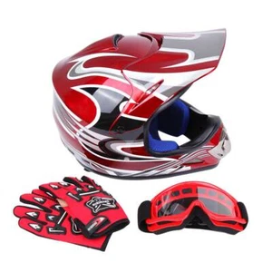 Rot Kinder Motocross Helm Motorradhelm Mit Brille Handschuhe S - Bild 1 von 8