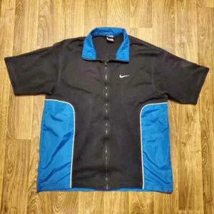 Vintage 90s Nike Windbreaker Jacket Men Medium Center Swoosh Full Zip Blue Black - Picture 1 of 7
