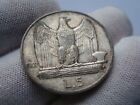 Vintage Italy 0.835 Silver 5 Lire 1927R Vittorio Emanuele III Eagle with Axe