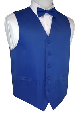 Men's Satin Royal Blue Formal Tuxedo Vest Bow-Tie Set. Wedding Prom Homecoming - Image 1 of 3
