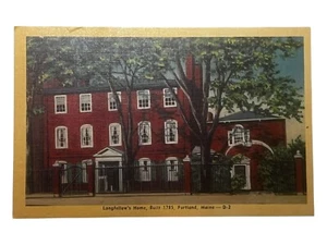 Portland Maine Longfellows Historic Home Downtown Streetview Linen Postcard - Picture 1 of 2
