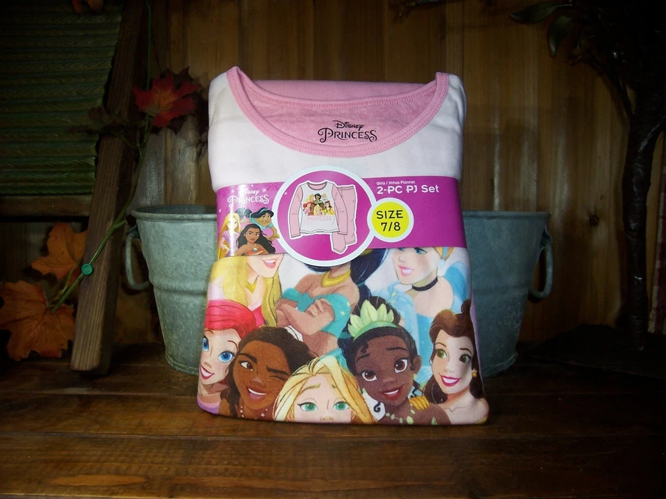 JUEGO DE PIJAMA DE FRANELA MANGA LARGA DE 2 PIEZAS PRINCESA DISNEY NIÑAS TALLA 7-8 ROPA DE DORMIR Foto 1 de 1