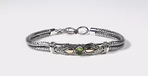 925 Sterling Silver Peridot Double Naga Chain Bracelet with 18K Gold Accents - Picture 1 of 14