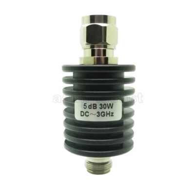 RF Coaxial Attenuator 30W Watts 5dB N Type Male to Female DC-3GHz 50 Ohms Round - Image 1 of 4