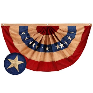USA Tee gebeizt Plissee Fächer Flagge 1,5x3FT Sackleinen bestickt Poly Sterne Streifen - Bild 1 von 7