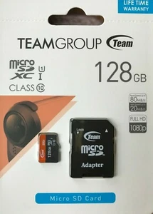 Team - TUSDX128GUHS03 - 128 GB microSDXC CL10 UHS-1 400X High-Speed Memory Card - Picture 1 of 2