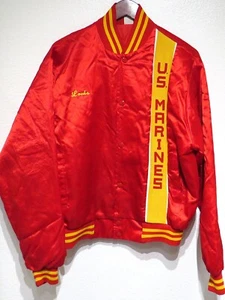 vtg US MARINES Red Satin Jacket LARGE 80s/90s USMC Logo Seal Patch Corps Lined - Picture 1 of 14