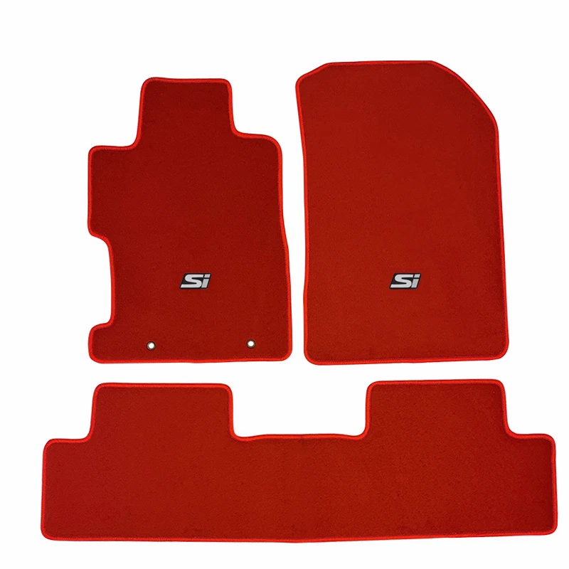 Fit 06-11 Honda Civic Red Nylon Floor Mat Carpets Front Rear w/ White SI - Image 1 of 1