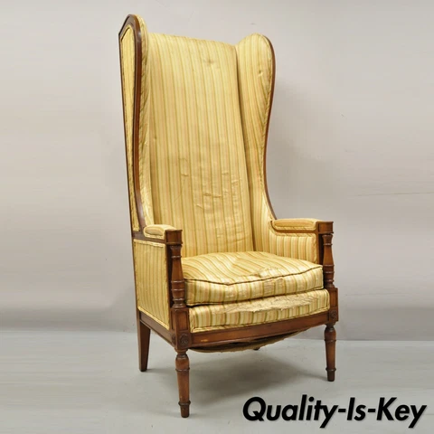 Vintage High Back French Hollywood Regency Stately Throne Lounge Arm Chair Cover