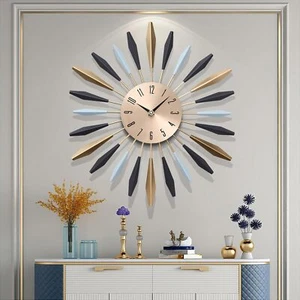 XL Large 55cm Metal Wall Clock for Living Room Bedroom Art Decor Flower Sunburst - Picture 1 of 16