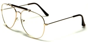 NEW GOLD AVIATOR FRAME ROUND PILOT STYLE GLASSES CLEAR LENS QUALITY NOSE GUARD - Picture 1 of 1