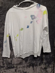 Girls XL 16 Adidas Long Sleeve Hooded Graphic Tee White Pink AA3136 - Picture 1 of 5