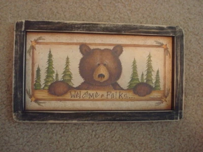 Primitive Country Print *WELCOME FOLKS* in black frame 11 1/2" x 6 1/2" - Image 1 of 3