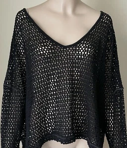 Free People WE THE FREE Womens Napa Open Knit Oversized Sweater Size S Black - Picture 1 of 6