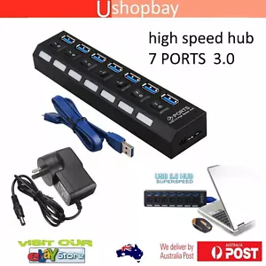 Super speed 7 Port USB 3.0 & 2.0 USB HUB Adapter LED 5Gb Switch Support 1TB HDD - Picture 1 of 10