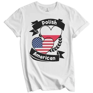 Polish American Hearts USA Flag Poland Flag T-Shirt - Picture 1 of 3