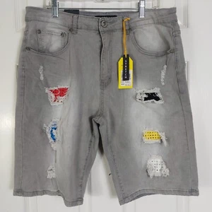 M Society Distressed Jeans Shorts urban Hip Hop 34 - Picture 1 of 3