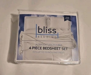 Bliss Bedding 4 Piece Sheet Set Queen Size Fitted Flat Pillowcases White NEW - Picture 1 of 2