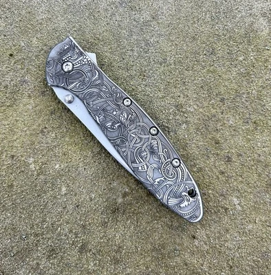 Cuchillo de puerro Kershaw personalizado | Diseño celta de acero inoxidable grabado | Hecho en EE. UU. Foto 1 de 4