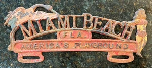 Gusseisen Nummernschild Topper MIAMI BEACH FLA. Amerikas Spielplatz Vintage 50er - Bild 1 von 6