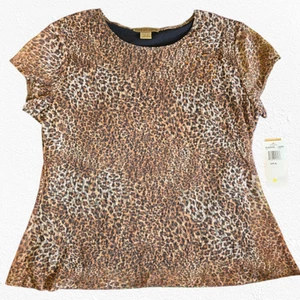 Y2K Vintage Animal Print Brown Black Lace Overlay USA Made Blouse Size XL - Picture 1 of 10