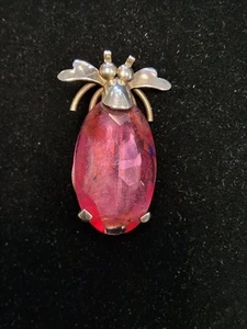 Spilla/broccia in argento sterling con pietra di vetro rosa gioielli insetti - Foto 1 di 5