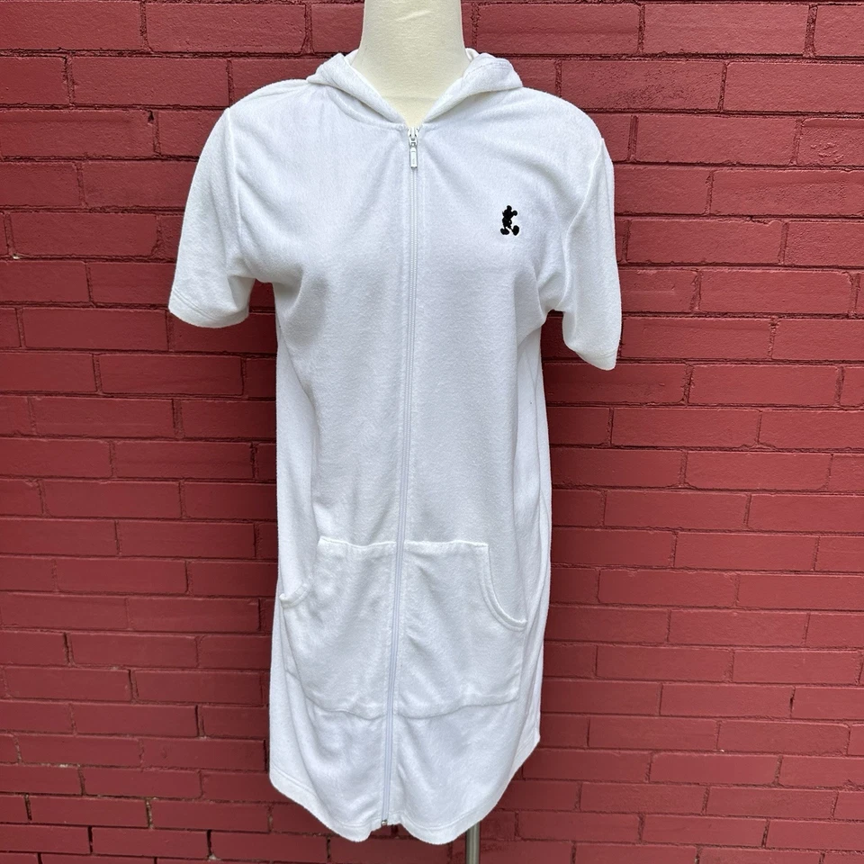 Roupão Mickey Mouse feminino parques da Disney tamanho G branco algodão piscina com capuz cobrir - Imagem 1 de 4