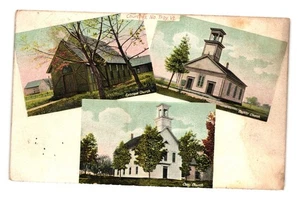 Carte postale ancienne North Troy Vermont églises 1911 religion voyage en bordure de route - Photo 1/2