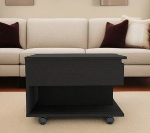22" Black Manufactured Wood Rectangular Lift Top Coffee Table With Drawer - Picture 1 of 8