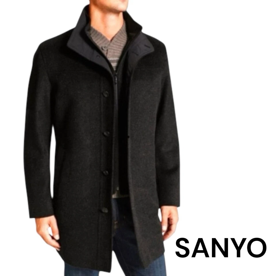 SANYO Men’s Angora Wool Cashmere Topcoat Breath Thermo Lining Dark Gray XL PR488 - Image 1 of 4