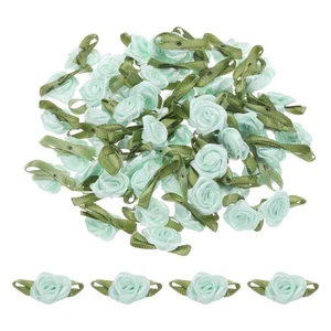 50pcs Light Green Ribbon Rose 5/8"x1-3/16" Mini Rose for Craft Artificial Flower - Picture 1 of 6