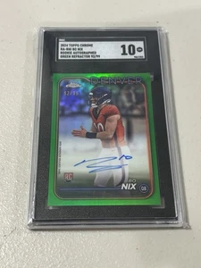 2024 Topps cromo verde refractor Bo Nix Denver radiocontrol novato automático/99 SGC 10 - Imagen 1 de 2