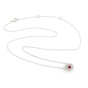 Ruby Diamond Halo Pendant Necklace 18k White Gold Everyday Jewelry Gift for Her - Picture 1 of 6