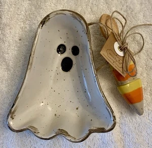 Mud Pie Ghost Dish & Candy Corn Spoon Halloween Decor NEW - Picture 1 of 4
