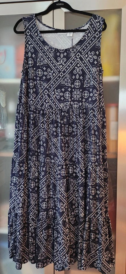 Lucky Brand 1X Pus size navy /white 3 layer  Pullover  Midi Dress 48'' Long  - Image 1 of 1