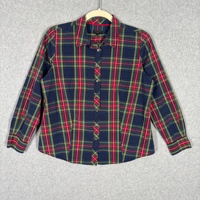 Talbots Shirt 8P Blue Green Tartan Plaid Button Cotton Stretch Scottish Blouse  - Image 1 of 4
