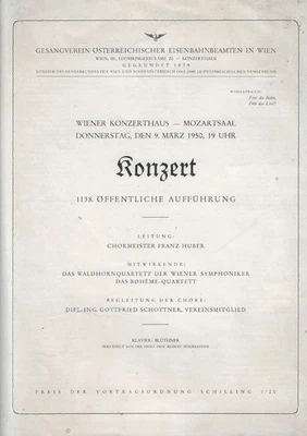 Wien März 1950 Konzerthaus Gesangsverein Eisenbahnbeamte Wiener Bohéme Quartett - Bild 1 von 3