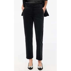 J Crew Pants Women 12 Black Velvet Flat Front Straight Leg Kallie Pant Preppy - Picture 1 of 10