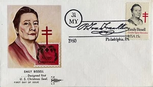Gillcraft 1823 Emily Bissell entworfenes erstes US-Weihnachtssiegel TB Ben Franklin CX - Bild 1 von 1