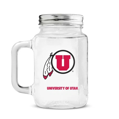 Utah Utes 20oz Mason Jar with Lid [NEW] NCAA Mug Pint Glass Drink Patio Cover