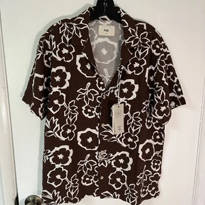 Folk Clothing UK Hugo Brown Floral Print Short Sleeved Medium Shirt - NWT - Picture 1 of 8