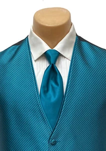 Men's Flow Formals Teal Tuxedo Vest with Tie Bow or Long Prom Wedding Groom - Picture 1 of 8