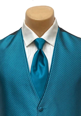 Men's Flow Formals Teal Tuxedo Vest with Tie Bow or Long Prom Wedding Groom - Image 1 of 3