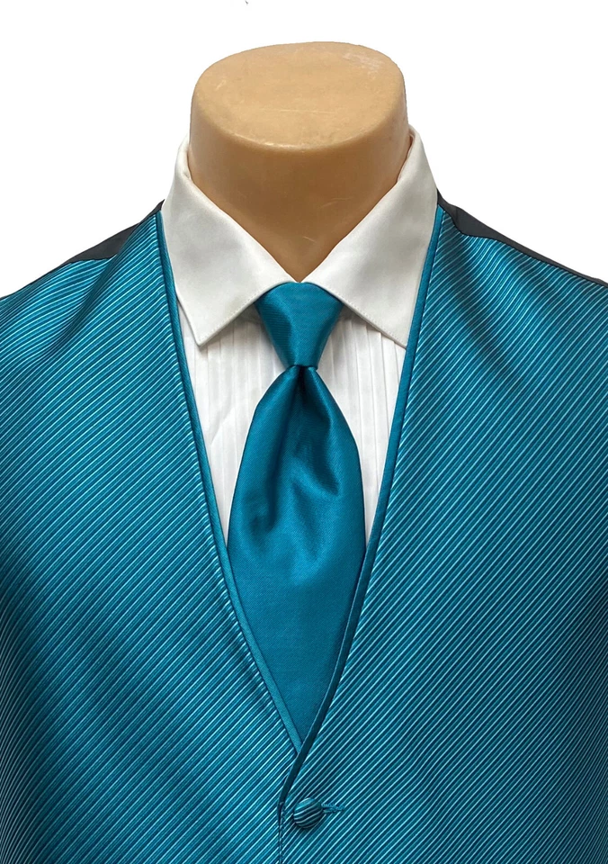 Men's Flow Formals Teal Tuxedo Vest with Tie Bow or Long Prom Wedding Groom - Image 1 of 3