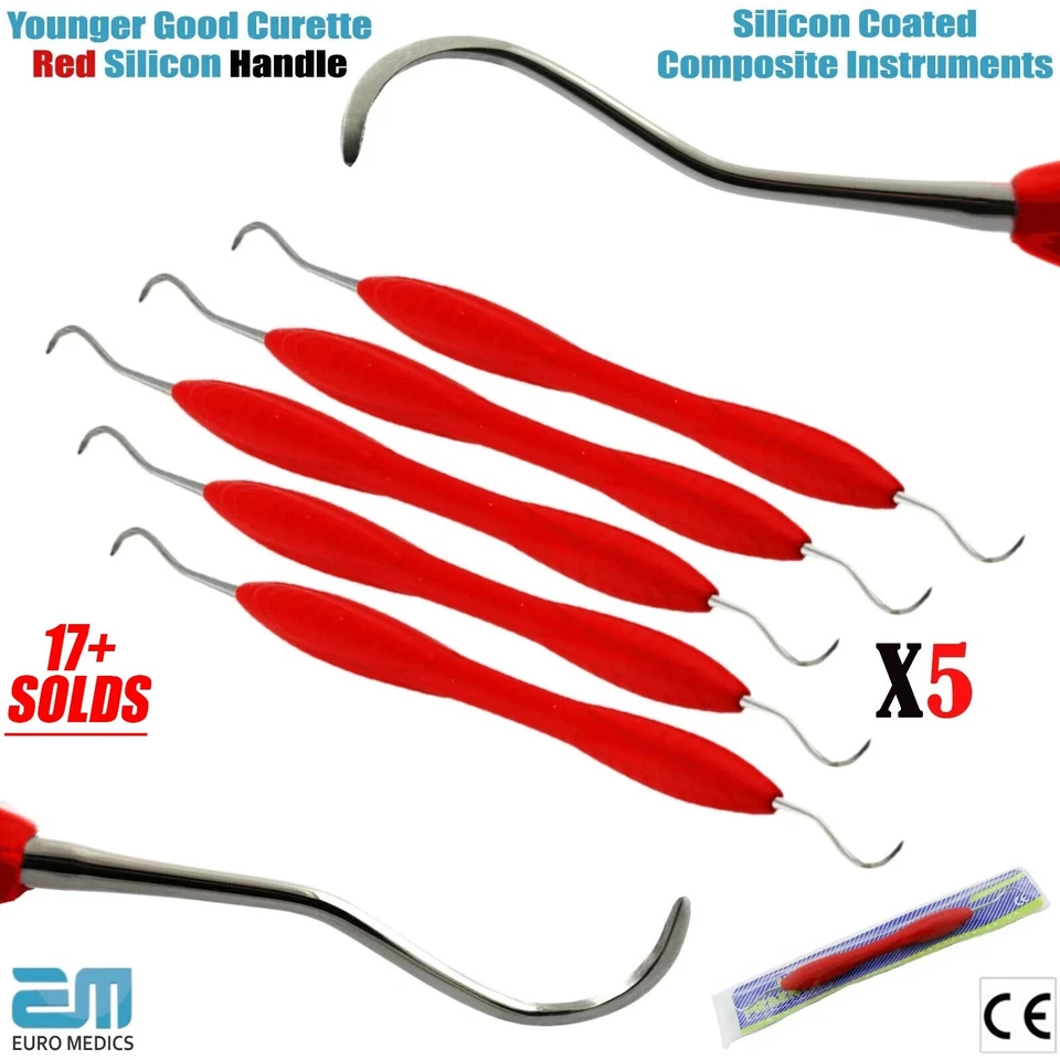 MEDENTRA EURO MEDICS Curetas dentales más jóvenes buenas universales 7/8 mango de silicona escaladores periodontales X5
