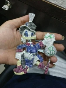 3Kt Runde Echt Moissanit Ente Cartoon Charm Herren Anhänger 14K Weiß Vergoldet - Bild 1 von 10