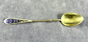 Sterling Silver & Enamel 4¾" Spoon - Cobalt Blue & White - 800 Silver - Picture 1 of 8