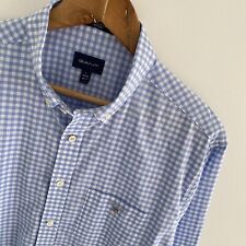 Mens GANT Blue Broadcloth Gingham Check Regular Fit Cotton Shirt Size L Large